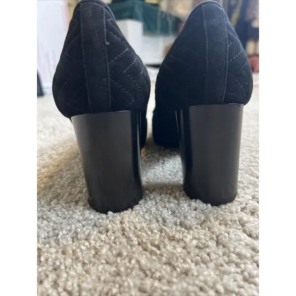 Aquatalia Women's Suede Slip on Block Heel Shoes Black sz 7.5 Vera Cuoio
