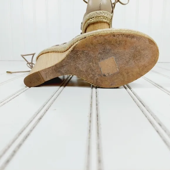 Aquazzura Amazon Leather Cream Tan Rope and Wood Evening Wedge Sandals B366
