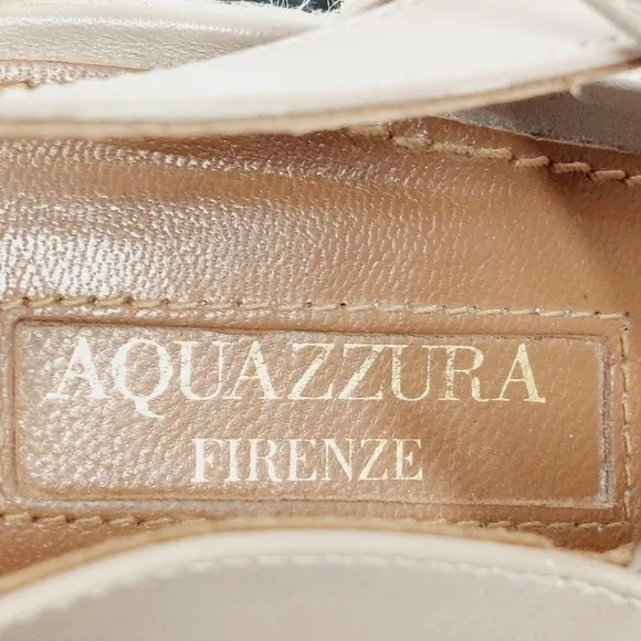 Aquazzura Amazon Leather Cream Tan Rope and Wood Evening Wedge Sandals B366