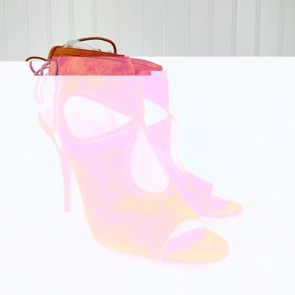 Aquazzura Brown Suede Cut Out Open Toe Lace Back Ankle Boots Sandals Heels B178