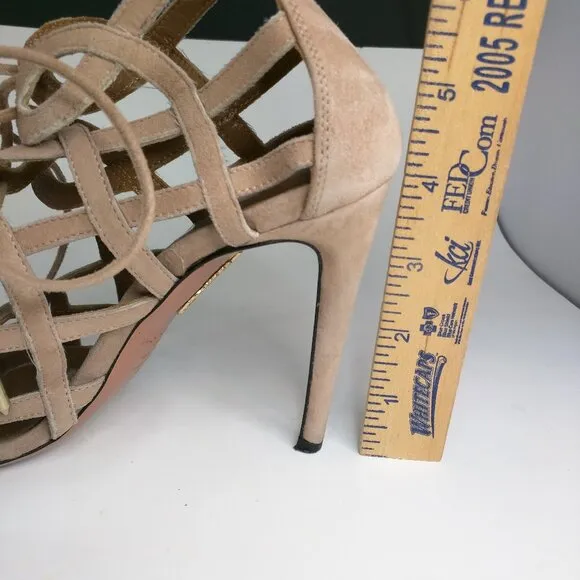 Aquazzura x Olivia Palermo Blush Pink Suede Cut Out Lace Up Stiletto Sandals 36