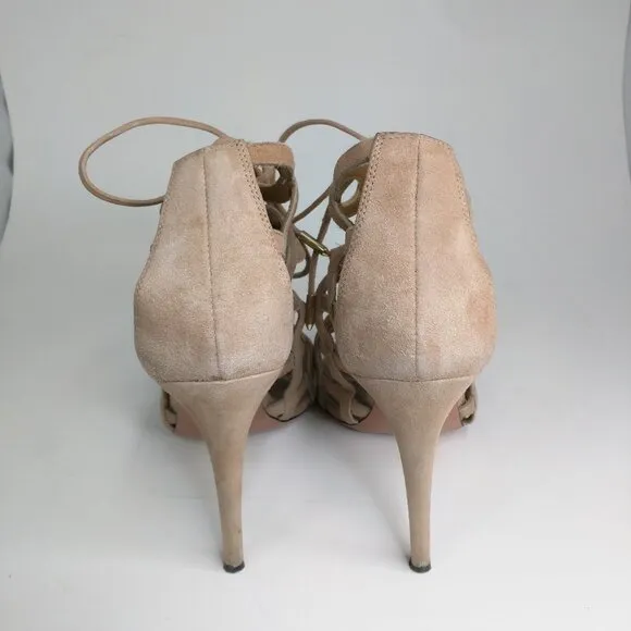 Aquazzura x Olivia Palermo Blush Pink Suede Cut Out Lace Up Stiletto Sandals 36