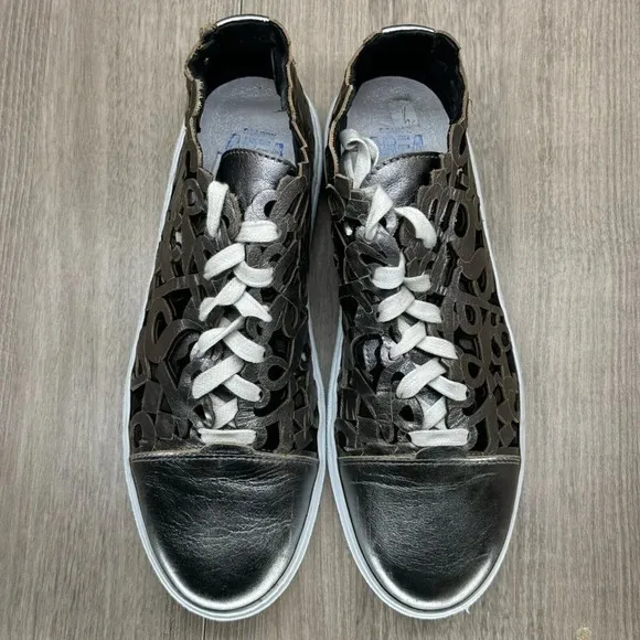 AREA FORTE Shoes Women Sz 39 US 9 Laser-Cut Sneakers Leather Pewter Silver Italy