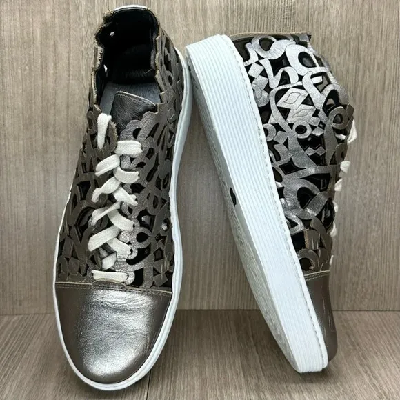 AREA FORTE Shoes Women Sz 39 US 9 Laser-Cut Sneakers Leather Pewter Silver Italy