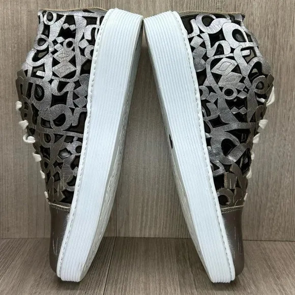 AREA FORTE Shoes Women Sz 39 US 9 Laser-Cut Sneakers Leather Pewter Silver Italy