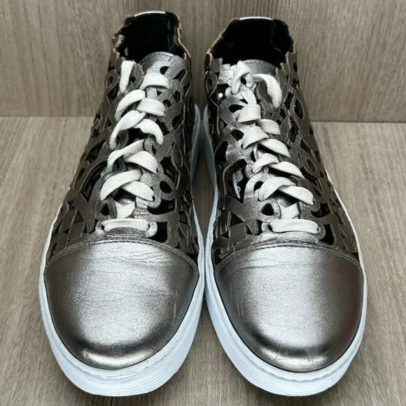 AREA FORTE Shoes Women Sz 39 US 9 Laser-Cut Sneakers Leather Pewter Silver Italy