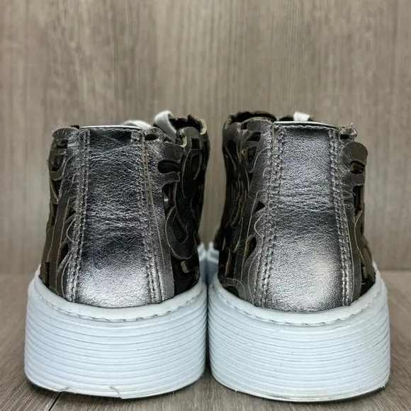 AREA FORTE Shoes Women Sz 39 US 9 Laser-Cut Sneakers Leather Pewter Silver Italy