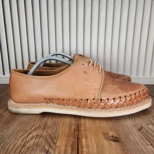 Artesanias La Zarca Embossed Aztec Men 12 Brown Leather Handcrafted Mexico Shoes