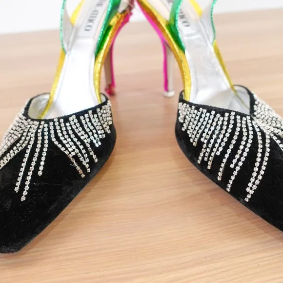 Attico Shoes 37 Pump Embellished Heels Crystal Sling Chandelier Party Mara $1285