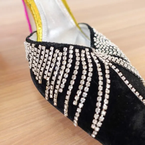 Attico Shoes 37 Pump Embellished Heels Crystal Sling Chandelier Party Mara $1285
