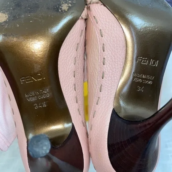 AUTHENTIC FENDI pink calfskin leather heels/ pumps &lt;VALENTINE&gt;