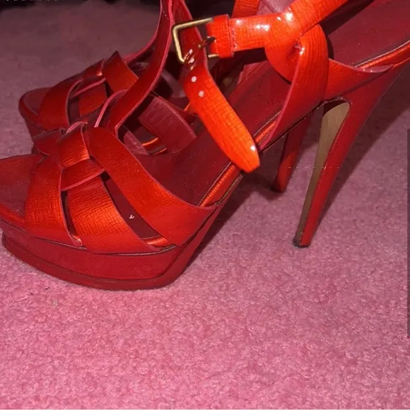 Authentic YSL fire red pumps