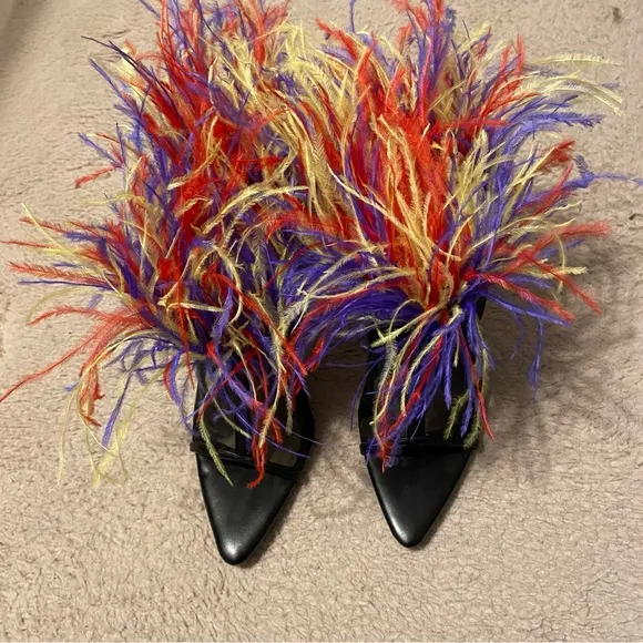 Azalea Wang Shake YOUR FEATHERS STILETTO BOOTIE MULTI Black Red Blue Yellow 6.5