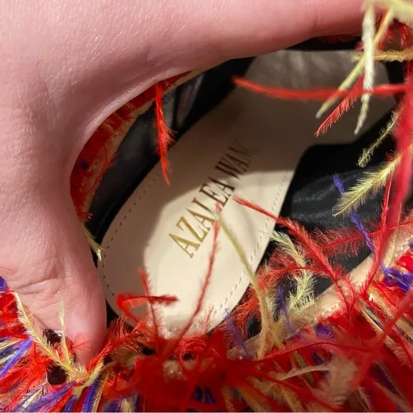 Azalea Wang Shake YOUR FEATHERS STILETTO BOOTIE MULTI Black Red Blue Yellow 6.5