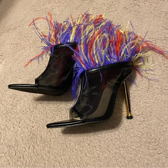 Azalea Wang Shake YOUR FEATHERS STILETTO BOOTIE MULTI Black Red Blue Yellow 6.5