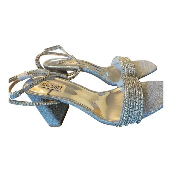 Badgley Mischka Becca Crystal Embellished Heels Sandals Ankle Strap Silver Sz 11
