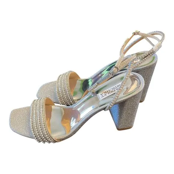 Badgley Mischka Becca Crystal Embellished Heels Sandals Ankle Strap Silver Sz 11