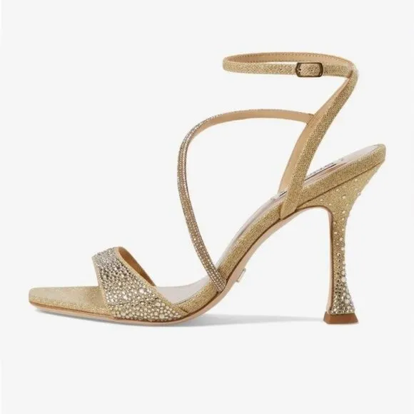 Badgley Mischka Brand Sally Curvy Heel Stiletto Sandal in Gold Size 9