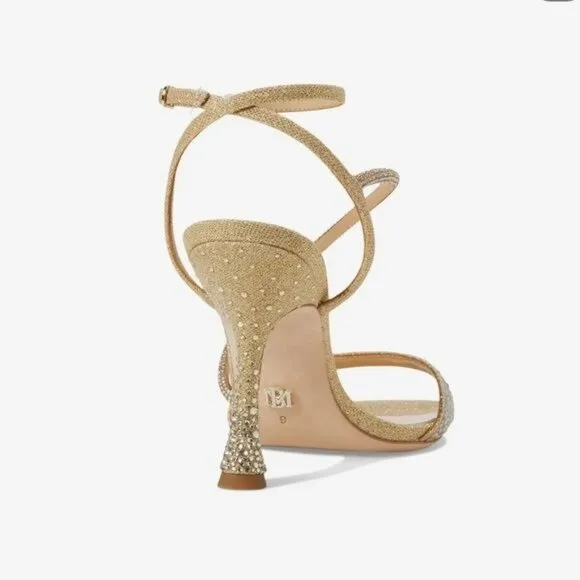 Badgley Mischka Brand Sally Curvy Heel Stiletto Sandal in Gold Size 9