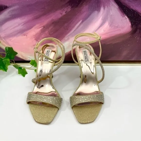 Badgley Mischka Brand Sally Curvy Heel Stiletto Sandal in Gold Size 9