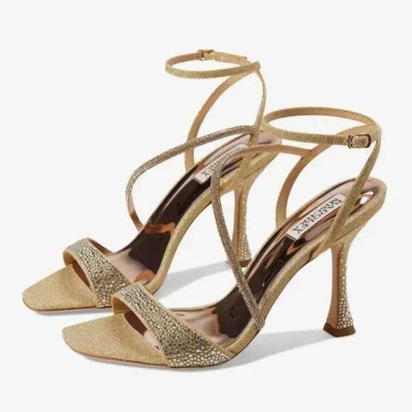 Badgley Mischka Brand Sally Curvy Heel Stiletto Sandal in Gold Size 9
