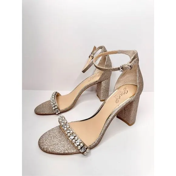 Badgley Mischka Evening Sandals Size 8.5 Champagne Ankle Strap Daylaan Heels