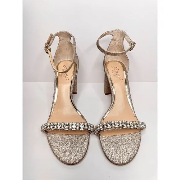 Badgley Mischka Evening Sandals Size 8.5 Champagne Ankle Strap Daylaan Heels