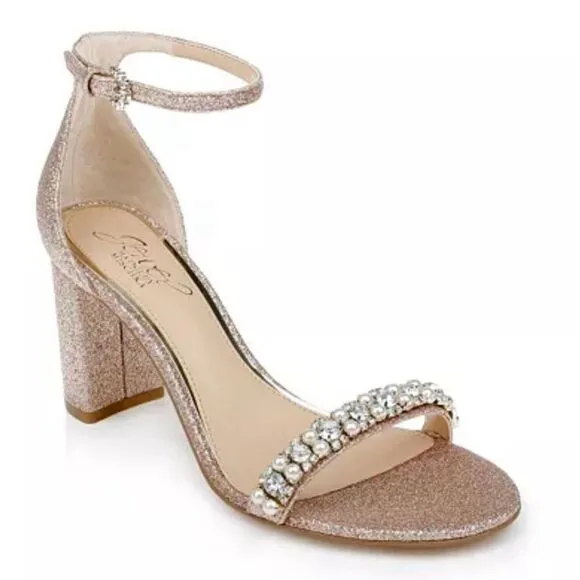 Badgley Mischka Evening Sandals Size 8.5 Champagne Ankle Strap Daylaan Heels