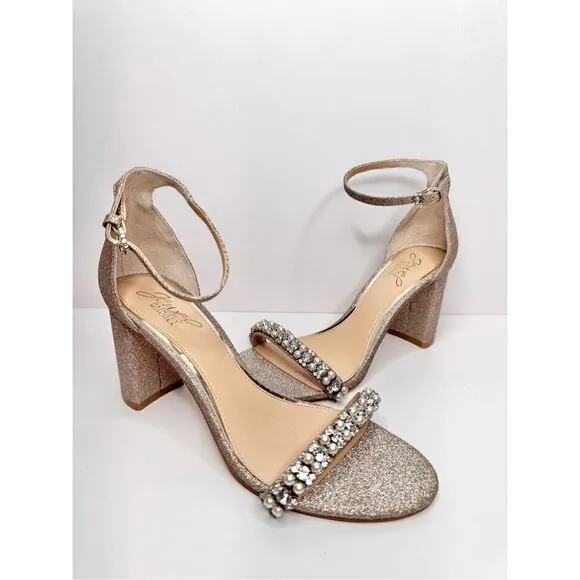 Badgley Mischka Evening Sandals Size 8.5 Champagne Ankle Strap Daylaan Heels