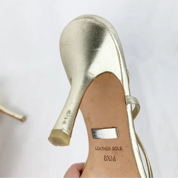 Badgley Mischka Gold Metallic Evening Wedding Heels Sandals sz 8.5
