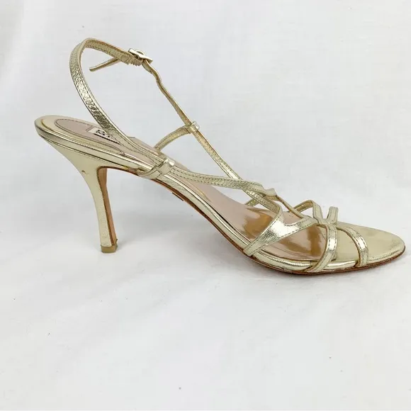 Badgley Mischka Gold Metallic Evening Wedding Heels Sandals sz 8.5