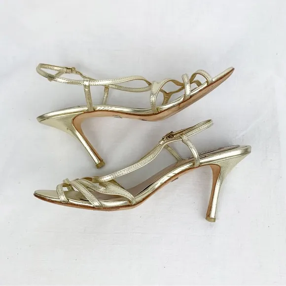 Badgley Mischka Gold Metallic Evening Wedding Heels Sandals sz 8.5