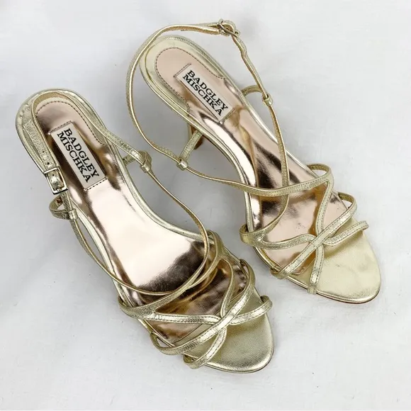 Badgley Mischka Gold Metallic Evening Wedding Heels Sandals sz 8.5