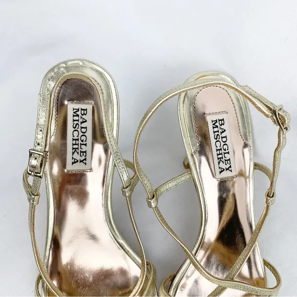 Badgley Mischka Gold Metallic Evening Wedding Heels Sandals sz 8.5