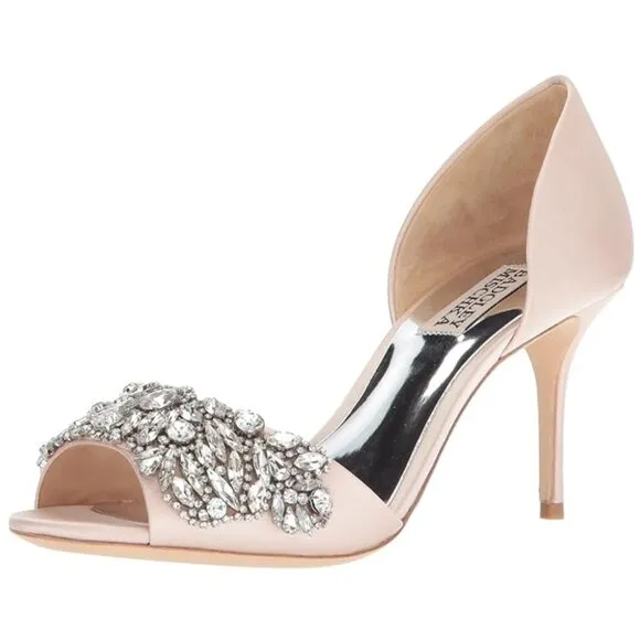 Badgley Mischka Hansen Ivory Embellished Satin d' Orsay Evening Pumps Size 7