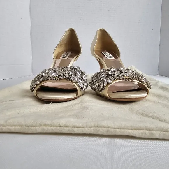 Badgley Mischka Hansen Ivory Embellished Satin d' Orsay Evening Pumps Size 7