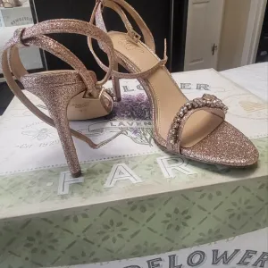Badgley Mischka Rose Gold Sandals, Dallyce Ankle Strap Stiletto Sandal