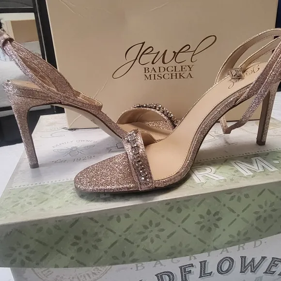 Badgley Mischka Rose Gold Sandals, Dallyce Ankle Strap Stiletto Sandal