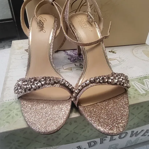 Badgley Mischka Rose Gold Sandals, Dallyce Ankle Strap Stiletto Sandal