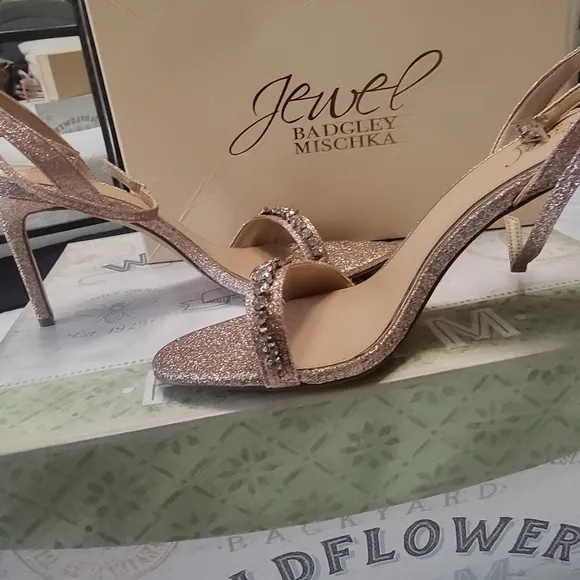 Badgley Mischka Rose Gold Sandals, Dallyce Ankle Strap Stiletto Sandal