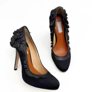 Badgley Mischka Tai Black Leather Ruffle Pumps Size 6