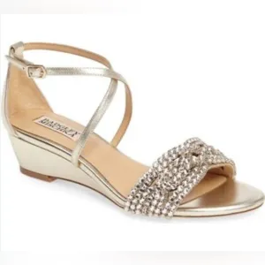 Badgley Mischka Tessa Crystal Embellished Wedge Sandals size 7.5