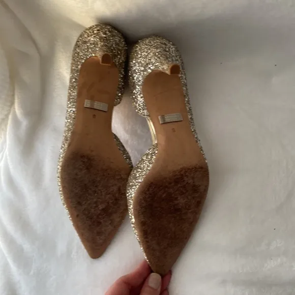 Badgley Mischka Women's Daisy Gold Glitter Heels. Size 9.