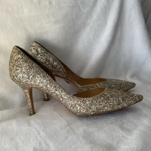 Badgley Mischka Women's Daisy Gold Glitter Heels. Size 9.