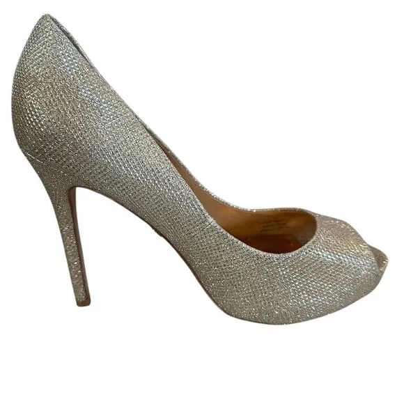 Badgley Mischka Women's Gold Glitter Peep-Toe Stiletto Pumps Size 6.5