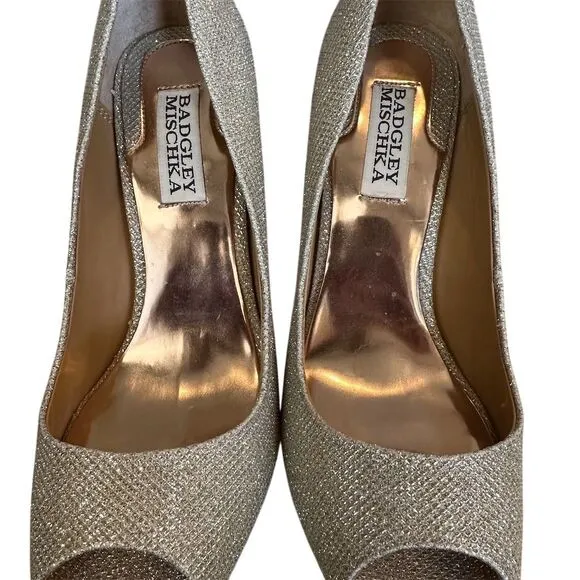 Badgley Mischka Women's Gold Glitter Peep-Toe Stiletto Pumps Size 6.5