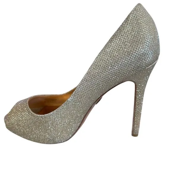 Badgley Mischka Women's Gold Glitter Peep-Toe Stiletto Pumps Size 6.5