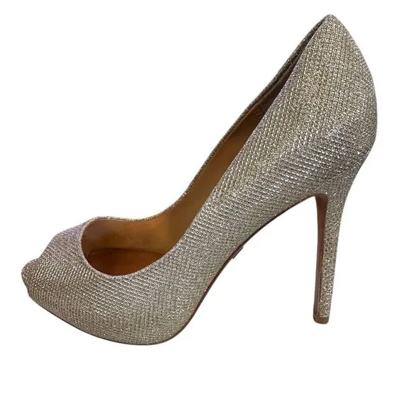 Badgley Mischka Women's Gold Glitter Peep-Toe Stiletto Pumps Size 6.5
