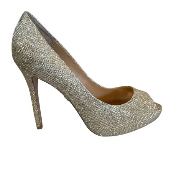 Badgley Mischka Women's Gold Glitter Peep-Toe Stiletto Pumps Size 6.5