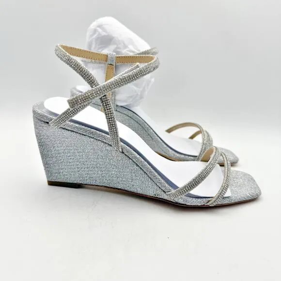 Badgley Mischka Womens Unity Wedge Heels US 6 EU 36.5 Silver Embellished NIB